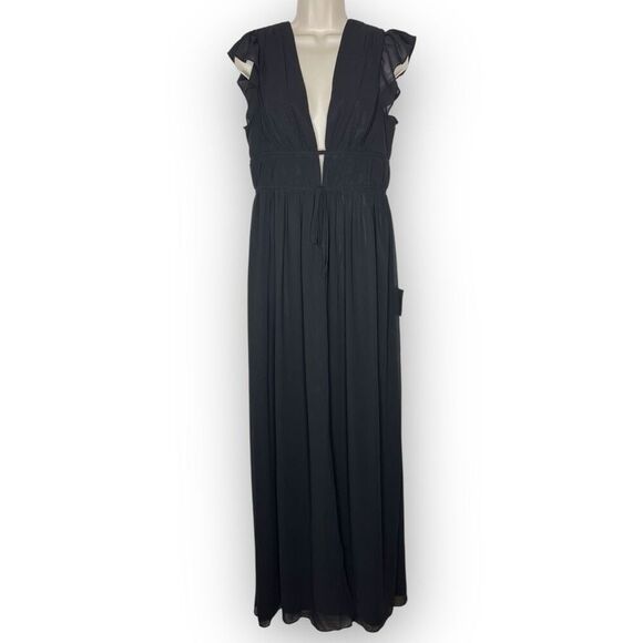 Lulus I'm All Yours Black Ruffled Maxi Dress Slit Women’s Size Large NWT - Picture 2 of 15